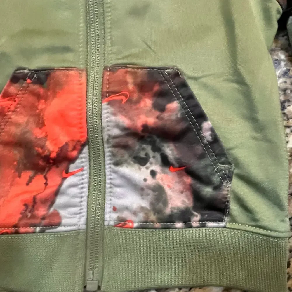 Nike‎ Toddler Track Jacket Boy 18M Green Camo Zip Up Athletic Orange Swoosh